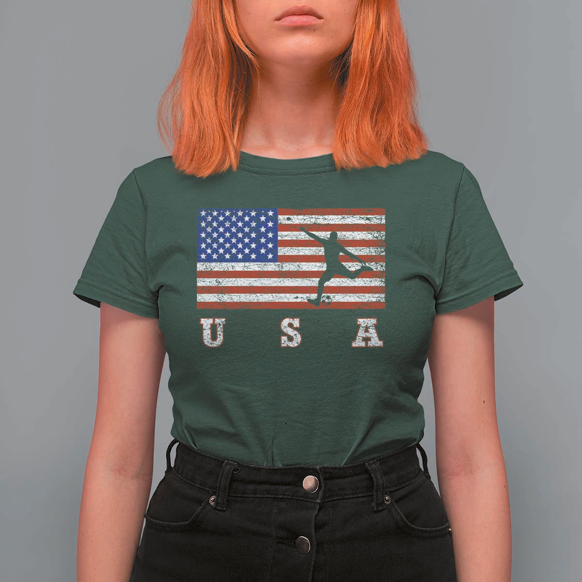 Patriotic Soccer T Shirt For Women USA American Flag Team - Wonder Print Shop