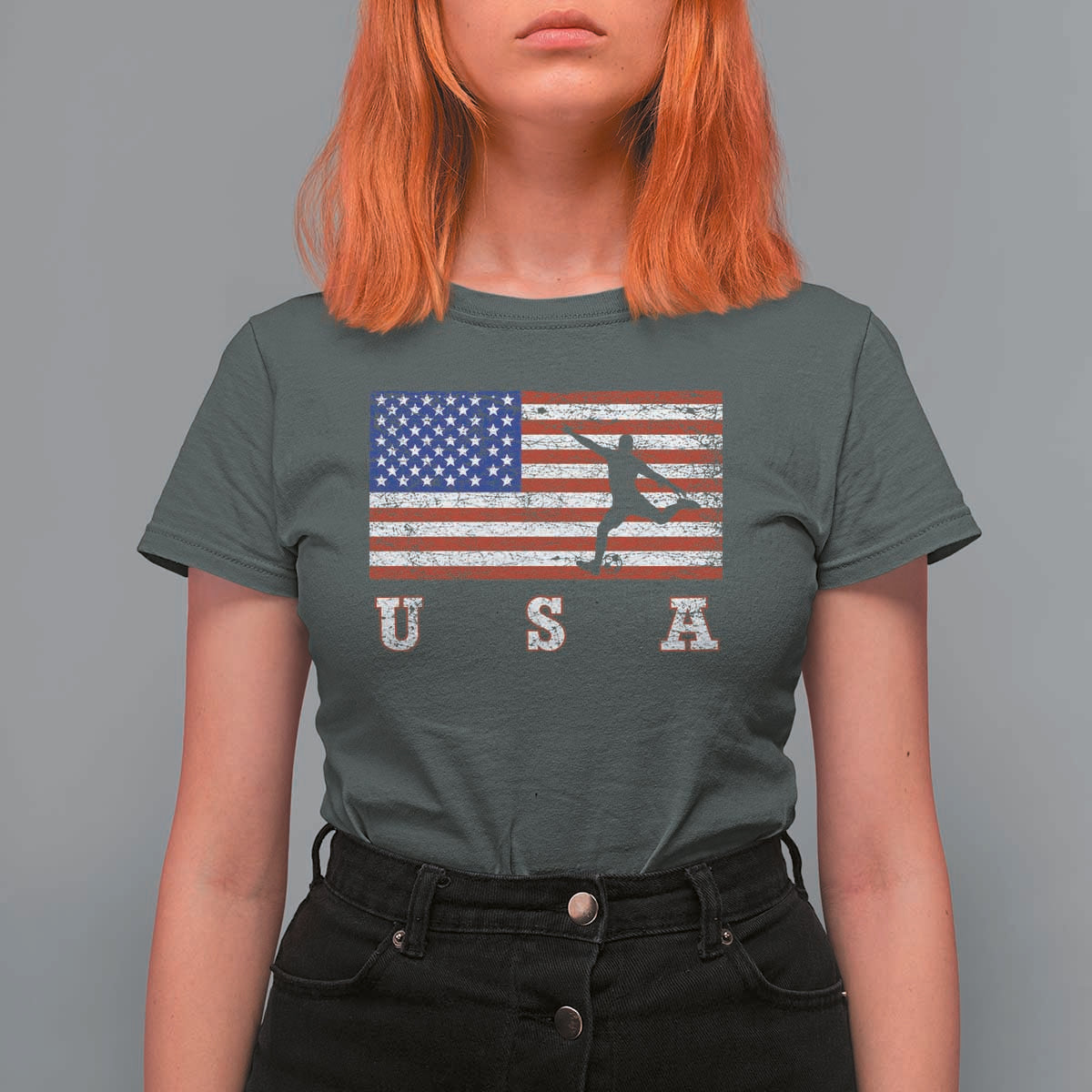 Patriotic Soccer T Shirt For Women USA American Flag Team - Wonder Print Shop