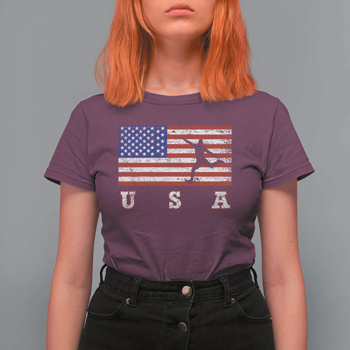 Patriotic Soccer T Shirt For Women USA American Flag Team - Wonder Print Shop