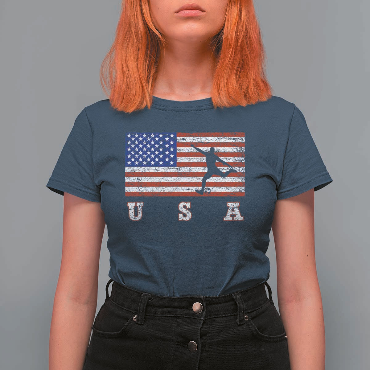 Patriotic Soccer T Shirt For Women USA American Flag Team - Wonder Print Shop