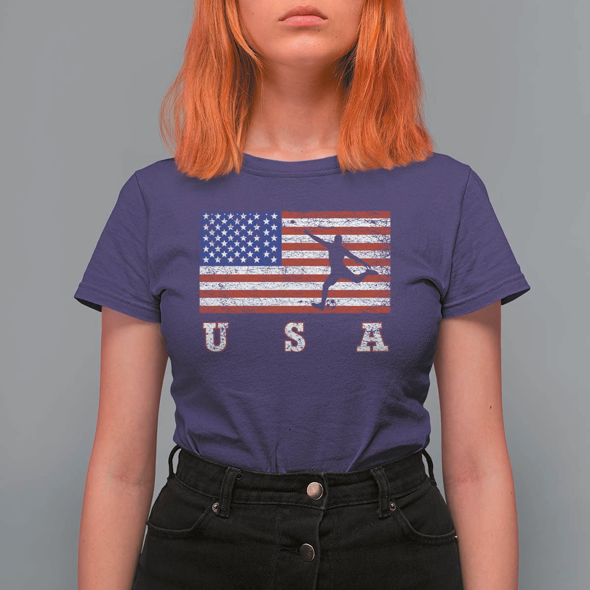 Patriotic Soccer T Shirt For Women USA American Flag Team - Wonder Print Shop