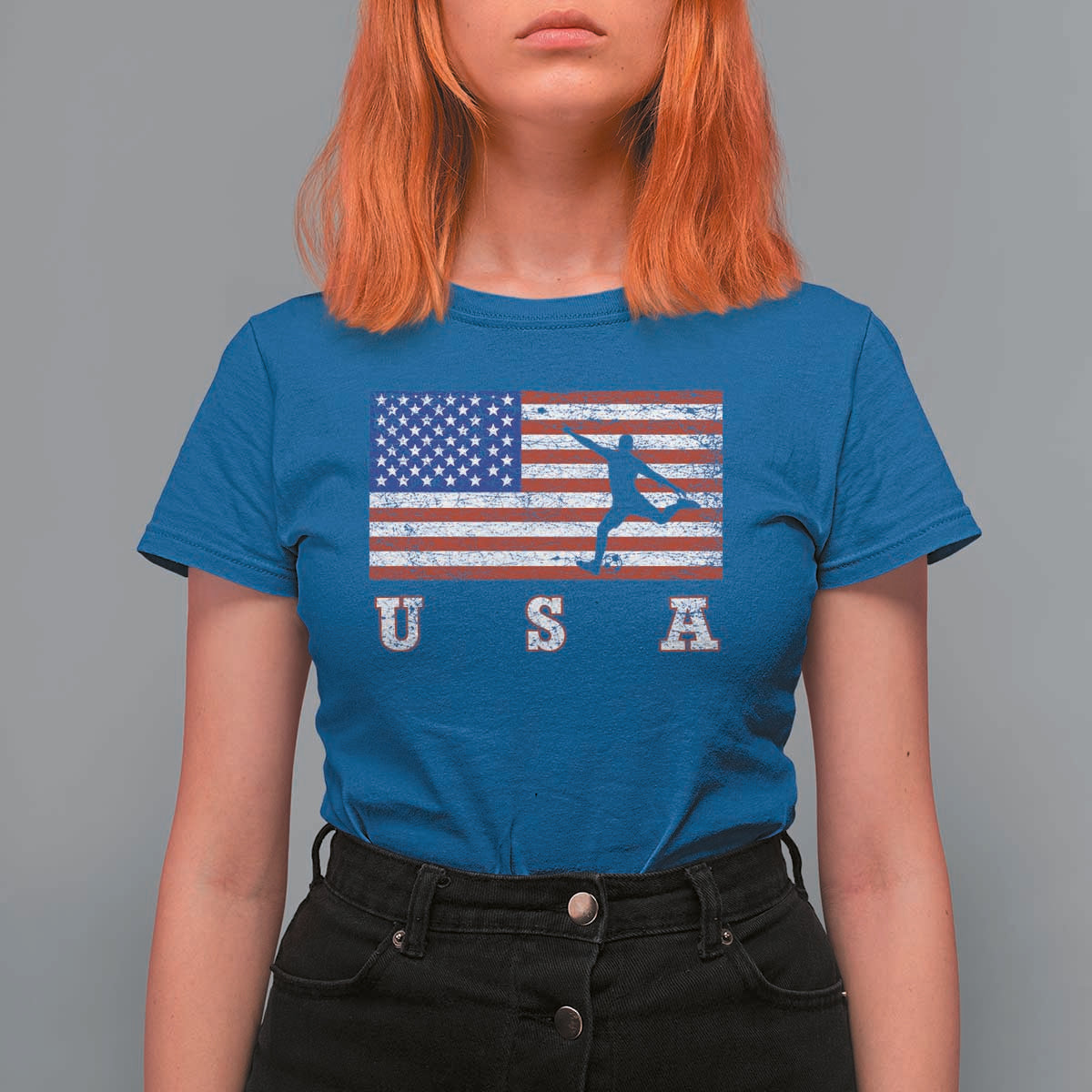 Patriotic Soccer T Shirt For Women USA American Flag Team - Wonder Print Shop
