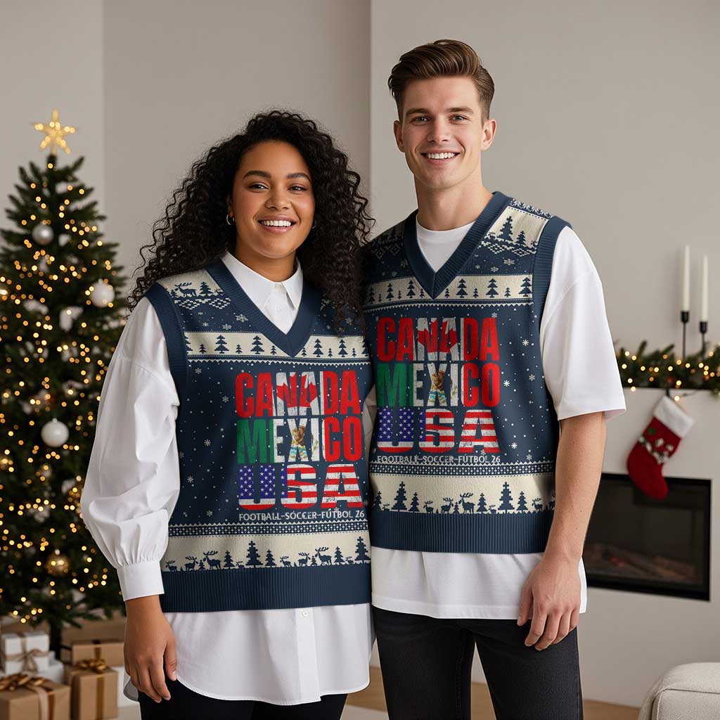 Soccer Lover V-Neck Knit Sweater Vest Canada Mexico USA Pride Football Futbol 2026