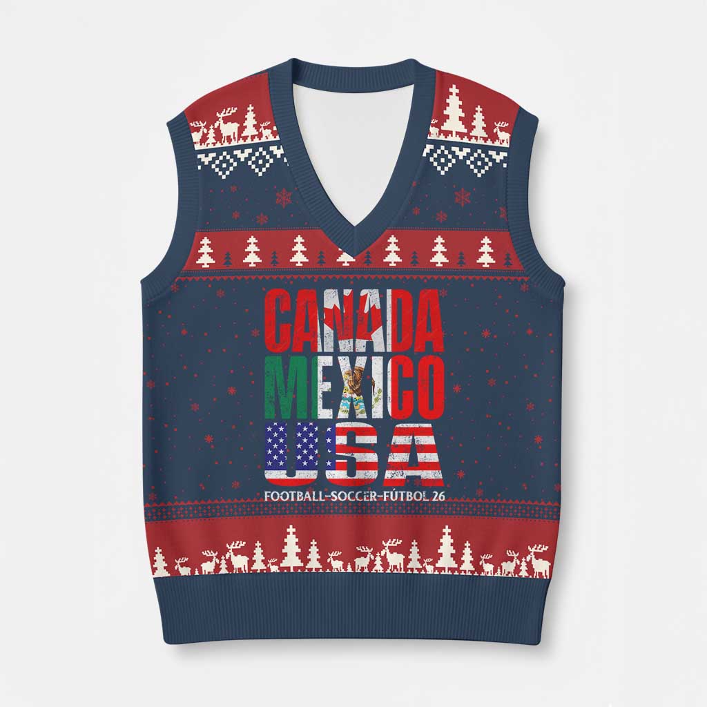 Soccer Lover V-Neck Knit Sweater Vest Canada Mexico USA Pride Football Futbol 2026