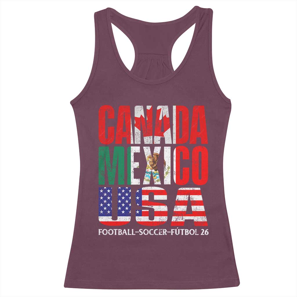 Soccer Lover Racerback Tank Top Canada Mexico USA Pride Football Futbol 2026