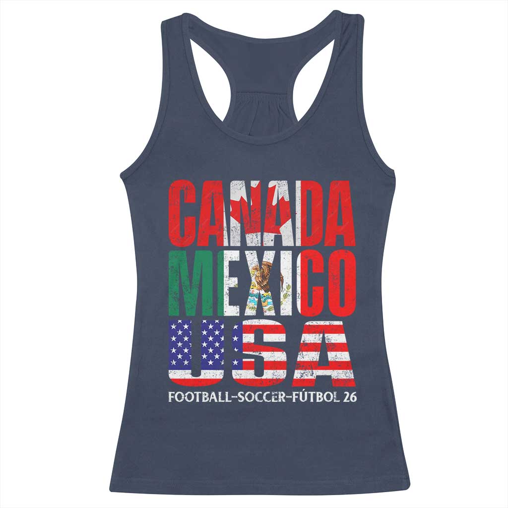 Soccer Lover Racerback Tank Top Canada Mexico USA Pride Football Futbol 2026