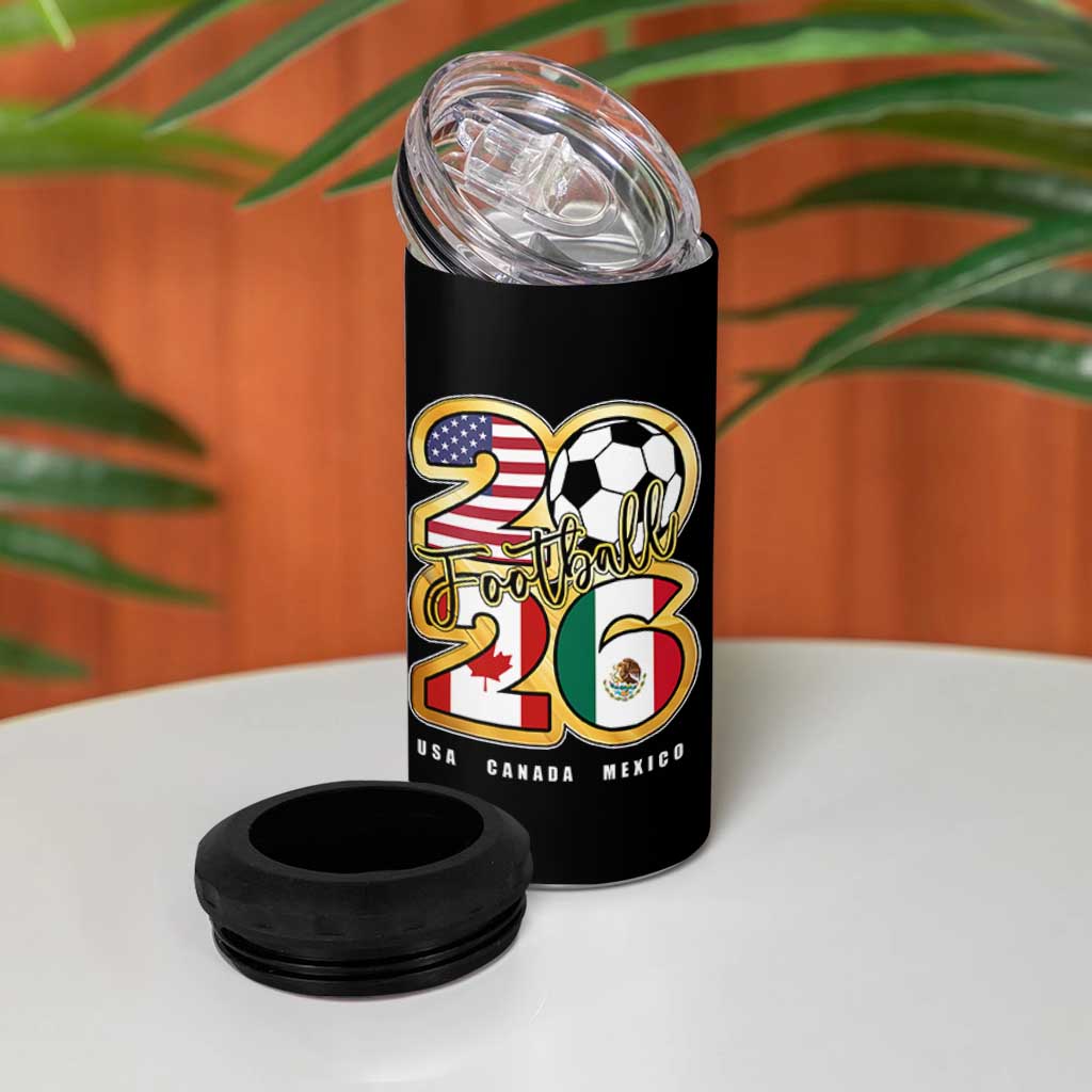 Soccer Football Lover 4 in 1 Can Cooler Tumbler USA Canada Mexico Pride 2026