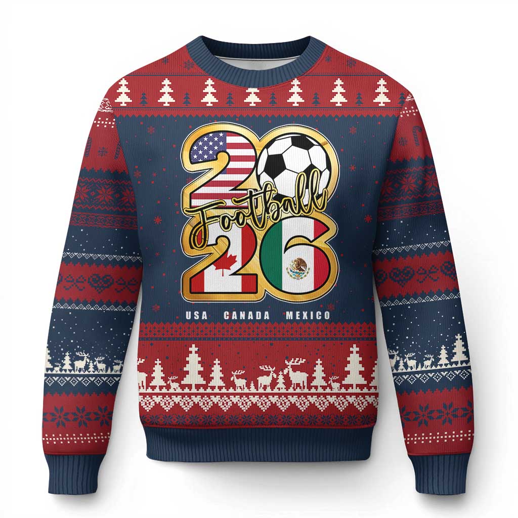 Soccer Football Lover Ugly Christmas Sweater USA Canada Mexico Pride 2026