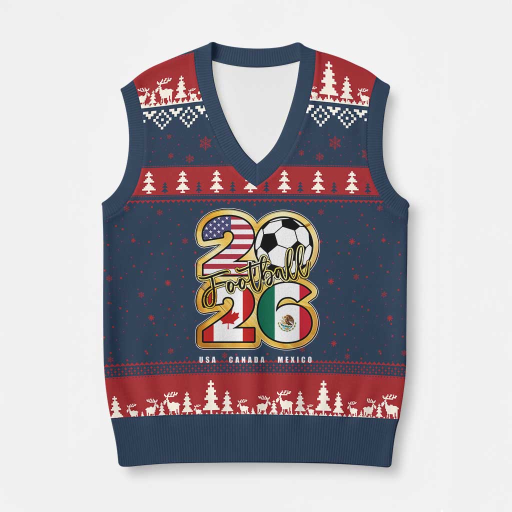 Soccer Football Lover V-Neck Knit Sweater Vest USA Canada Mexico Pride 2026