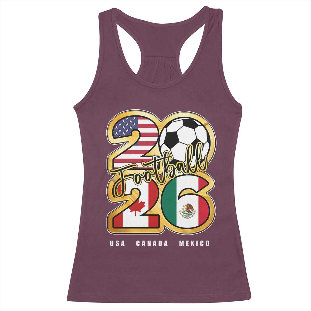 Soccer Football Lover Racerback Tank Top USA Canada Mexico Pride 2026