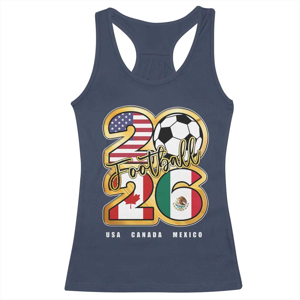 Soccer Football Lover Racerback Tank Top USA Canada Mexico Pride 2026