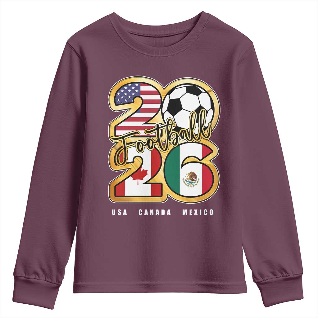 Soccer Football Lover Youth Sweatshirt USA Canada Mexico Pride 2026