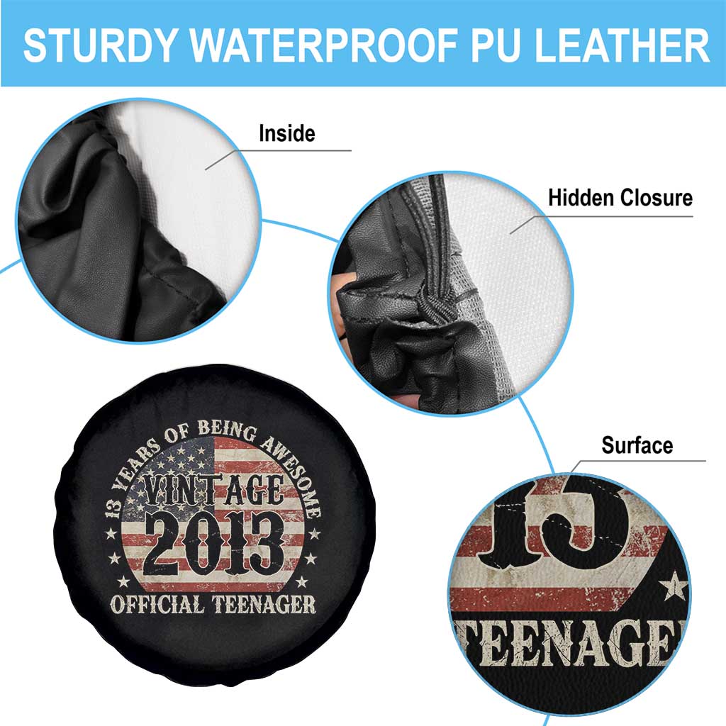 13th Birthday 2026 Spare Tire Cover Vintage 2013 Official Teenager 13 Years Of Being Awesome - Wonder Print Shop