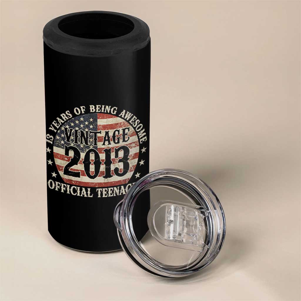13th Birthday 2026 4 in 1 Can Cooler Tumbler Vintage 2013 Official Teenager 13 Years Of Being Awesome - Wonder Print Shop