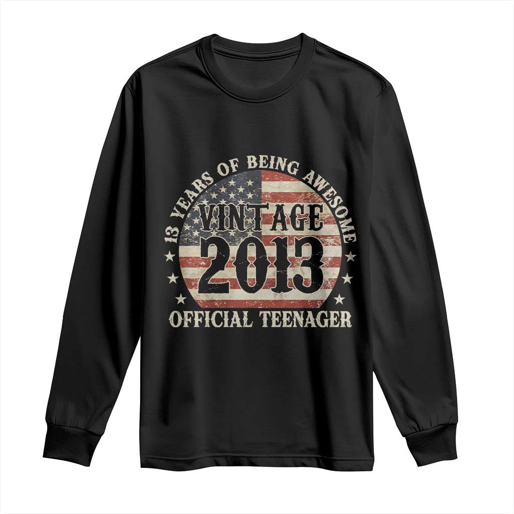 13th Birthday 2026 Long Sleeve Shirt Vintage 2013 Official Teenager 13 Years Of Being Awesome - Wonder Print Shop