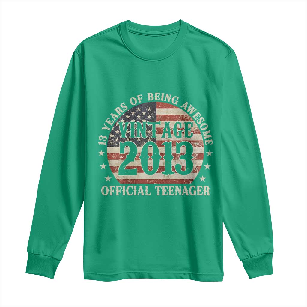 13th Birthday 2026 Long Sleeve Shirt Vintage 2013 Official Teenager 13 Years Of Being Awesome - Wonder Print Shop