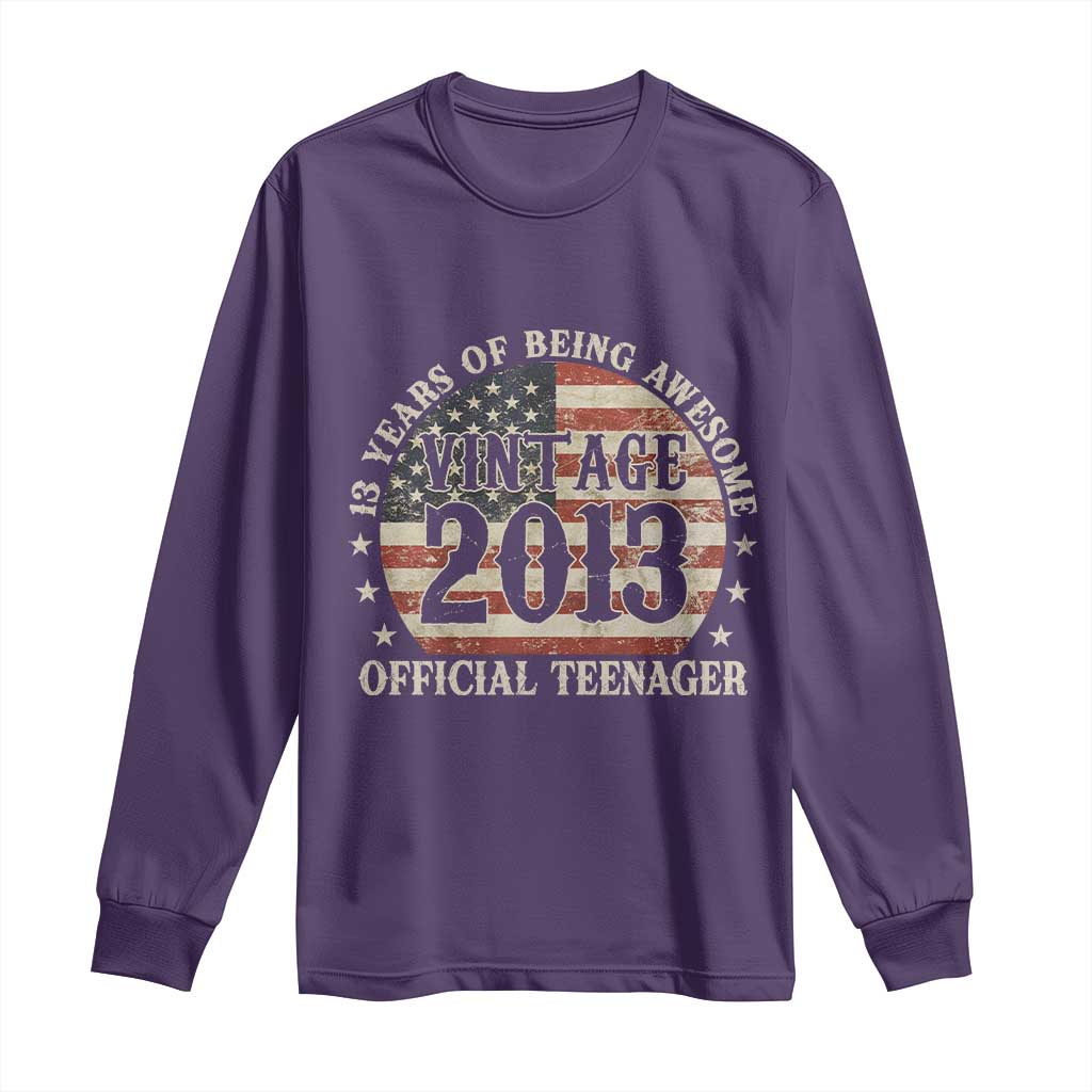 13th Birthday 2026 Long Sleeve Shirt Vintage 2013 Official Teenager 13 Years Of Being Awesome - Wonder Print Shop