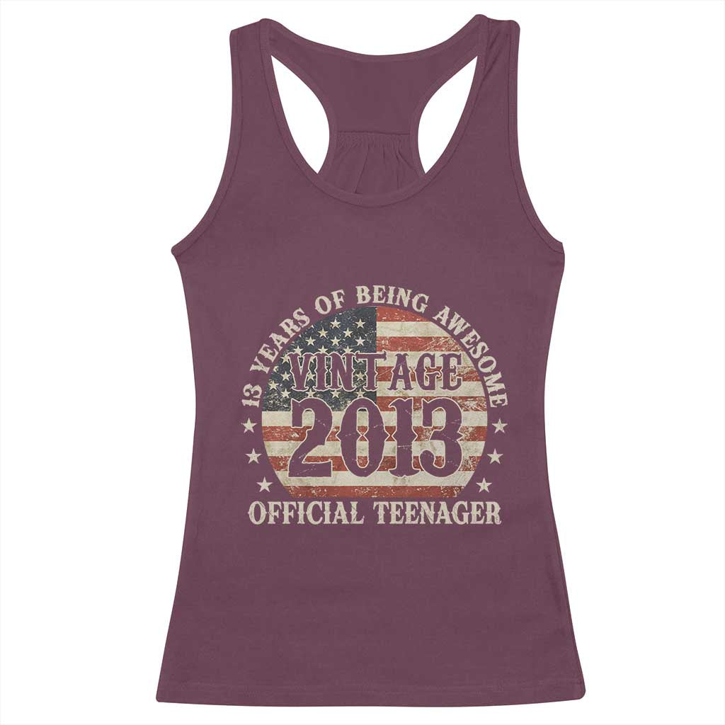 13th Birthday 2026 Racerback Tank Top Vintage 2013 Official Teenager 13 Years Of Being Awesome - Wonder Print Shop