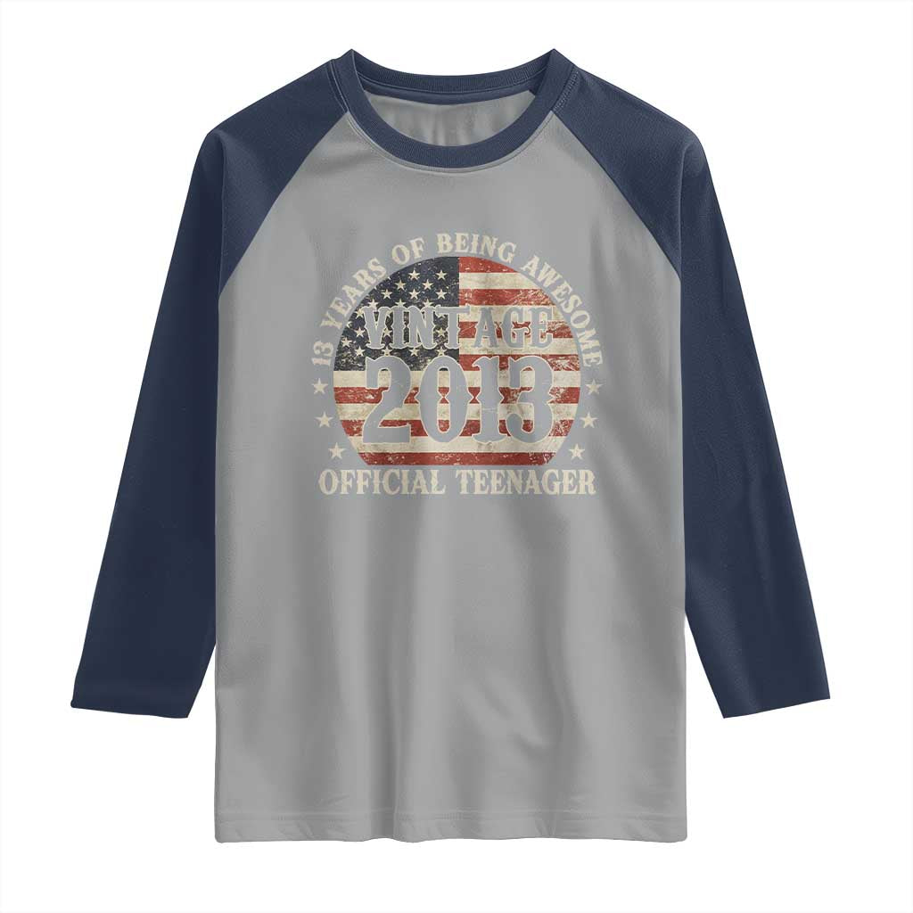 13th Birthday 2026 Raglan Shirt Vintage 2013 Official Teenager 13 Years Of Being Awesome - Wonder Print Shop