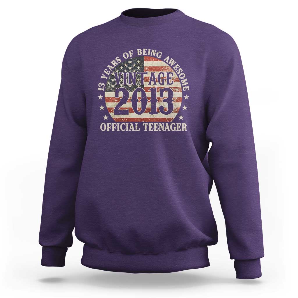 13th Birthday 2026 Sweatshirt Vintage 2013 Official Teenager 13 Years Of Being Awesome - Wonder Print Shop