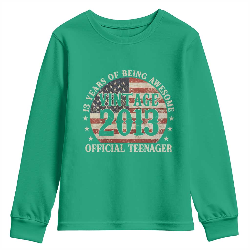 13th Birthday 2026 Youth Sweatshirt Vintage 2013 Official Teenager 13 Years Of Being Awesome - Wonder Print Shop