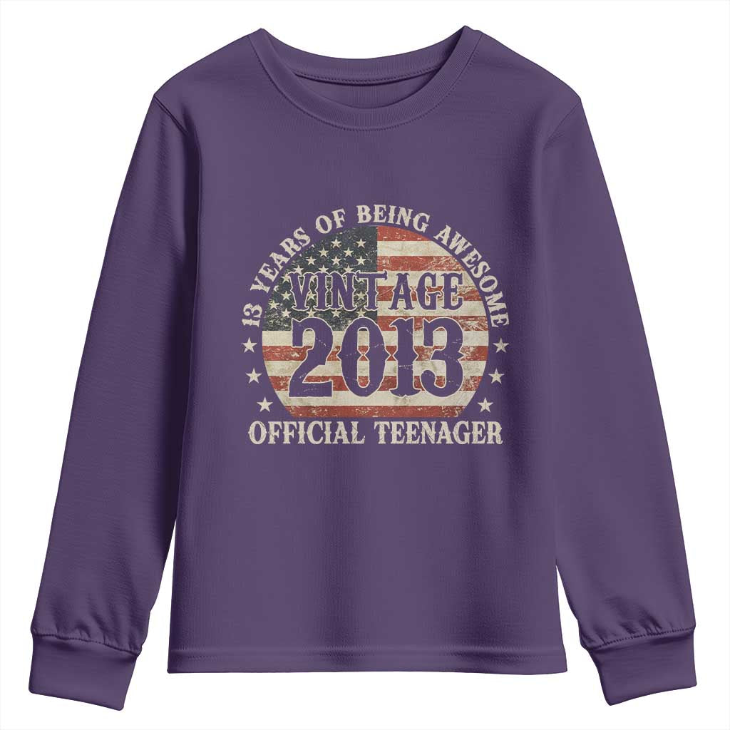 13th Birthday 2026 Youth Sweatshirt Vintage 2013 Official Teenager 13 Years Of Being Awesome - Wonder Print Shop
