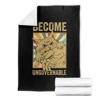 Become Ungovernable Cat Throw Blanket Funny Retro Cat Bite Horror Anime - Wonder Print Shop