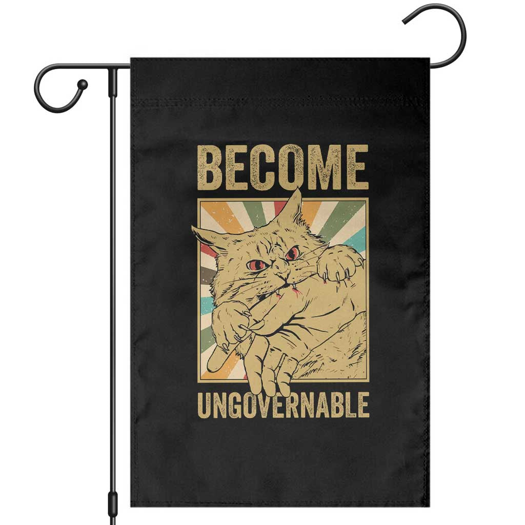 Become Ungovernable Cat Garden Flag Funny Retro Cat Bite Horror Anime - Wonder Print Shop