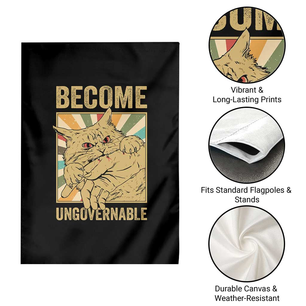 Become Ungovernable Cat Garden Flag Funny Retro Cat Bite Horror Anime - Wonder Print Shop