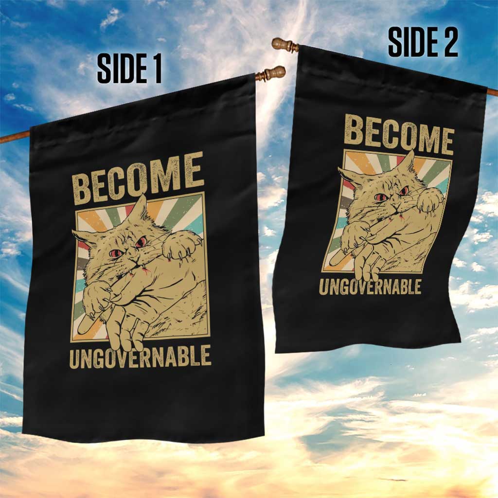 Become Ungovernable Cat Garden Flag Funny Retro Cat Bite Horror Anime - Wonder Print Shop
