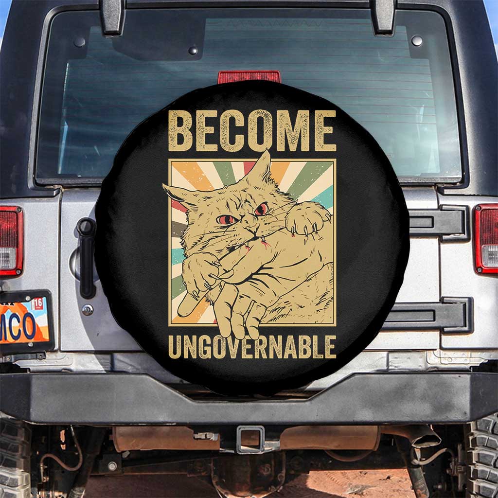 Become Ungovernable Cat Spare Tire Cover Funny Retro Cat Bite Horror Anime - Wonder Print Shop