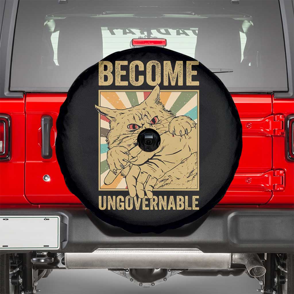 Become Ungovernable Cat Spare Tire Cover Funny Retro Cat Bite Horror Anime - Wonder Print Shop
