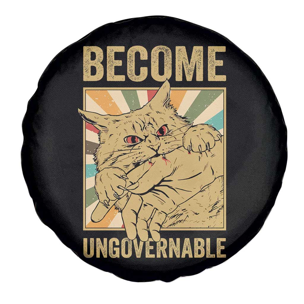 Become Ungovernable Cat Spare Tire Cover Funny Retro Cat Bite Horror Anime - Wonder Print Shop