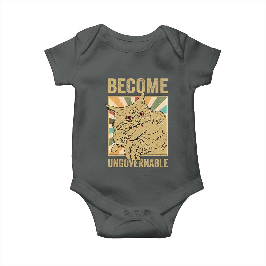 Become Ungovernable Cat Baby Onesie Funny Retro Cat Bite Horror Anime - Wonder Print Shop