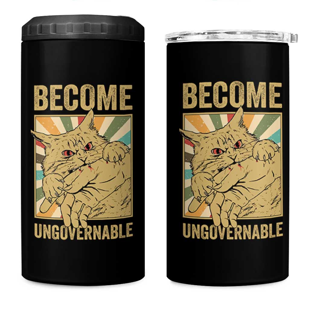 Become Ungovernable Cat 4 in 1 Can Cooler Tumbler Funny Retro Cat Bite Horror Anime - Wonder Print Shop
