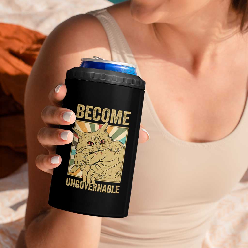 Become Ungovernable Cat 4 in 1 Can Cooler Tumbler Funny Retro Cat Bite Horror Anime - Wonder Print Shop