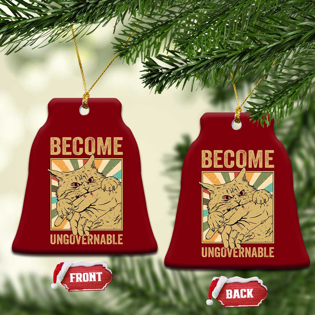 Become Ungovernable Cat Ceramic Ornament Funny Retro Cat Bite Horror Anime - Wonder Print Shop