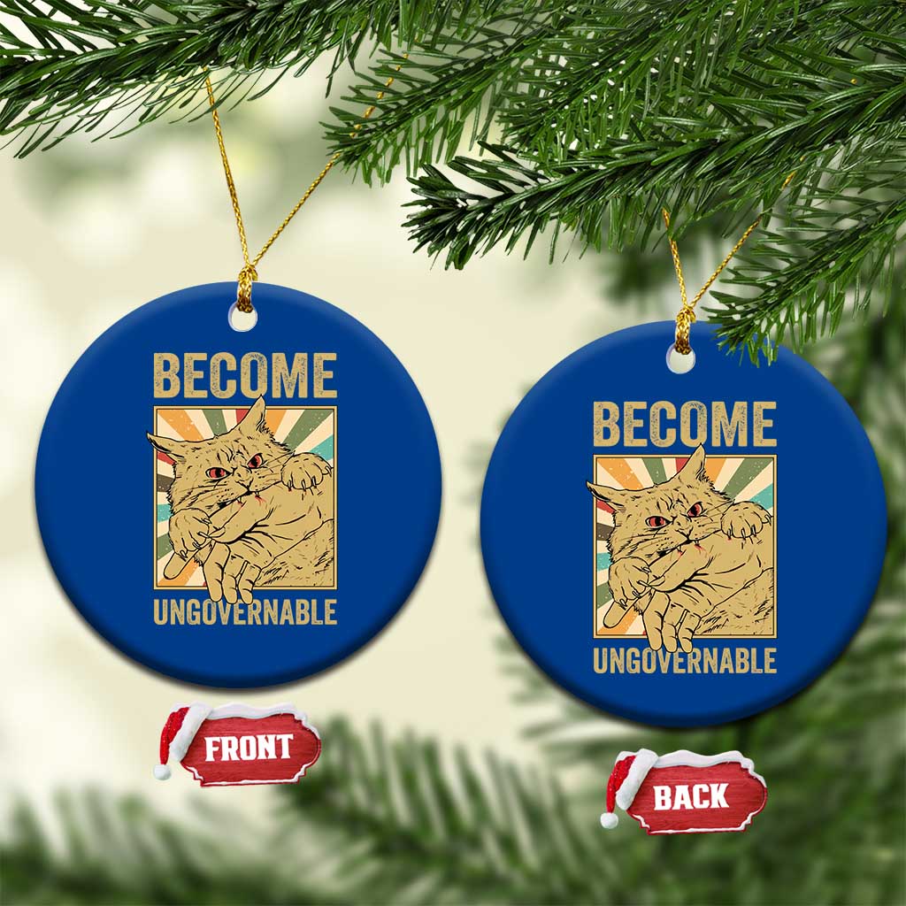 Become Ungovernable Cat Ceramic Ornament Funny Retro Cat Bite Horror Anime - Wonder Print Shop