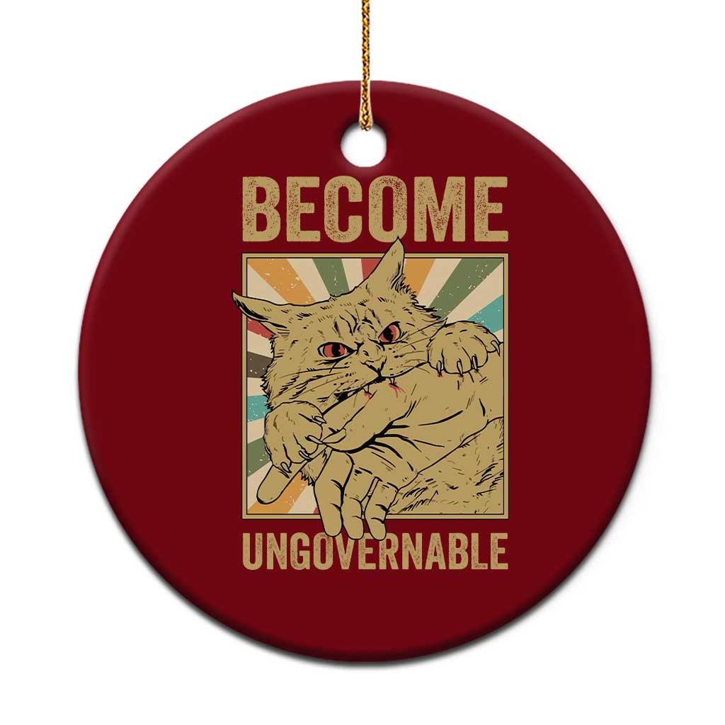 Become Ungovernable Cat Ceramic Ornament Funny Retro Cat Bite Horror Anime - Wonder Print Shop