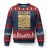 Become Ungovernable Cat Ugly Christmas Sweater Funny Retro Cat Bite Horror Anime - Wonder Print Shop