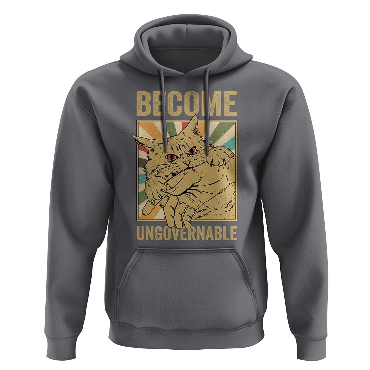 Become Ungovernable Cat Hoodie Funny Retro Cat Bite Horror Anime - Wonder Print Shop