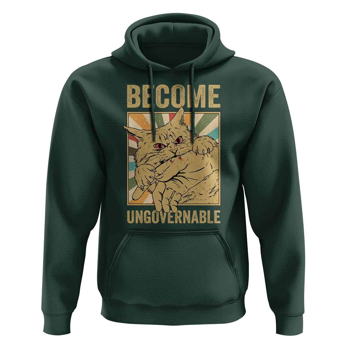 Become Ungovernable Cat Hoodie Funny Retro Cat Bite Horror Anime - Wonder Print Shop