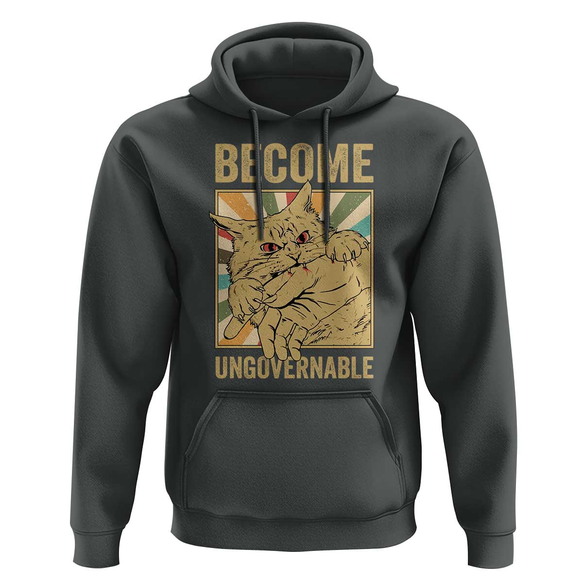 Become Ungovernable Cat Hoodie Funny Retro Cat Bite Horror Anime - Wonder Print Shop