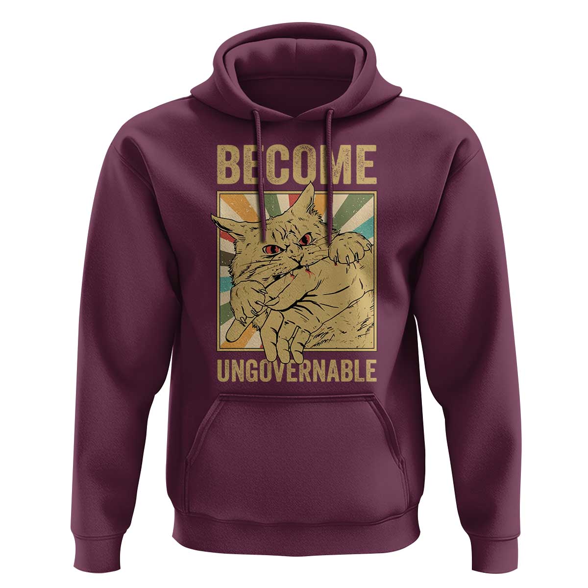 Become Ungovernable Cat Hoodie Funny Retro Cat Bite Horror Anime - Wonder Print Shop