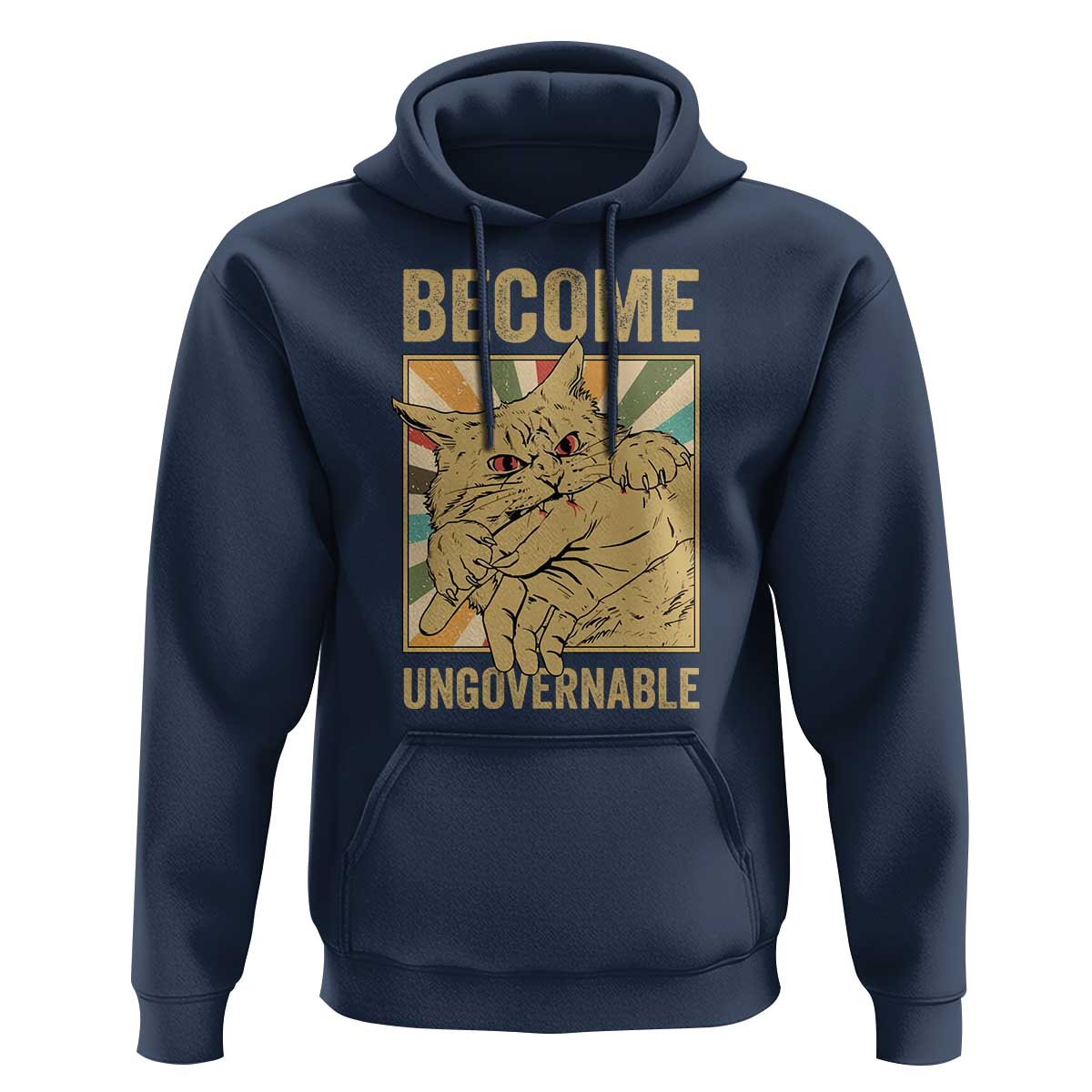 Become Ungovernable Cat Hoodie Funny Retro Cat Bite Horror Anime - Wonder Print Shop
