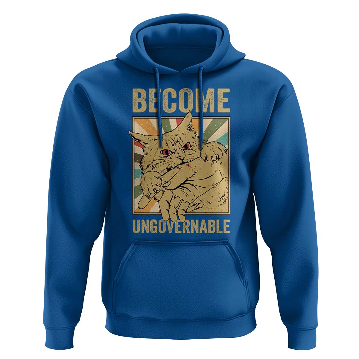 Become Ungovernable Cat Hoodie Funny Retro Cat Bite Horror Anime - Wonder Print Shop