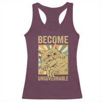 Become Ungovernable Cat Racerback Tank Top Funny Retro Cat Bite Horror Anime - Wonder Print Shop