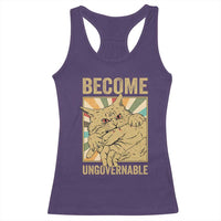 Become Ungovernable Cat Racerback Tank Top Funny Retro Cat Bite Horror Anime - Wonder Print Shop