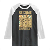 Become Ungovernable Cat Raglan Shirt Funny Retro Cat Bite Horror Anime - Wonder Print Shop