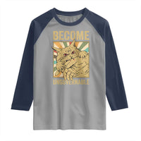Become Ungovernable Cat Raglan Shirt Funny Retro Cat Bite Horror Anime - Wonder Print Shop